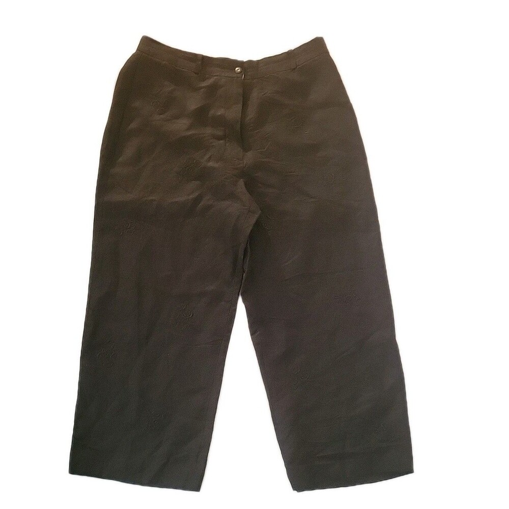 Mercer And Madison Linen Slacks Black Rose Embroidered Cropped  Size 12